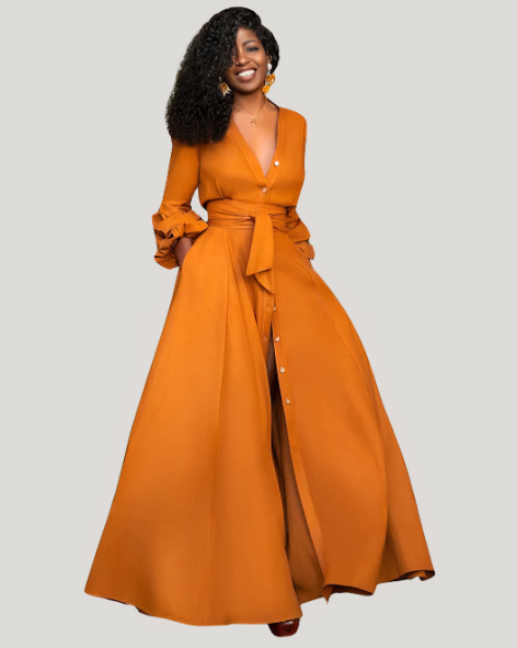 Robe Longue Safran Boutonnée