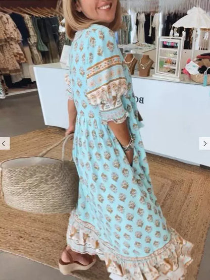 Aurore | Robe Bohème à Manches Bouffantes & Taille Haute