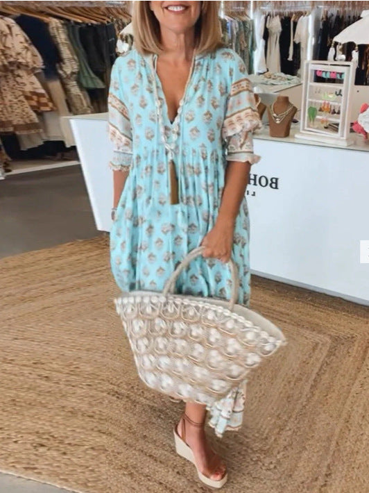 Aurore | Robe Bohème à Manches Bouffantes & Taille Haute